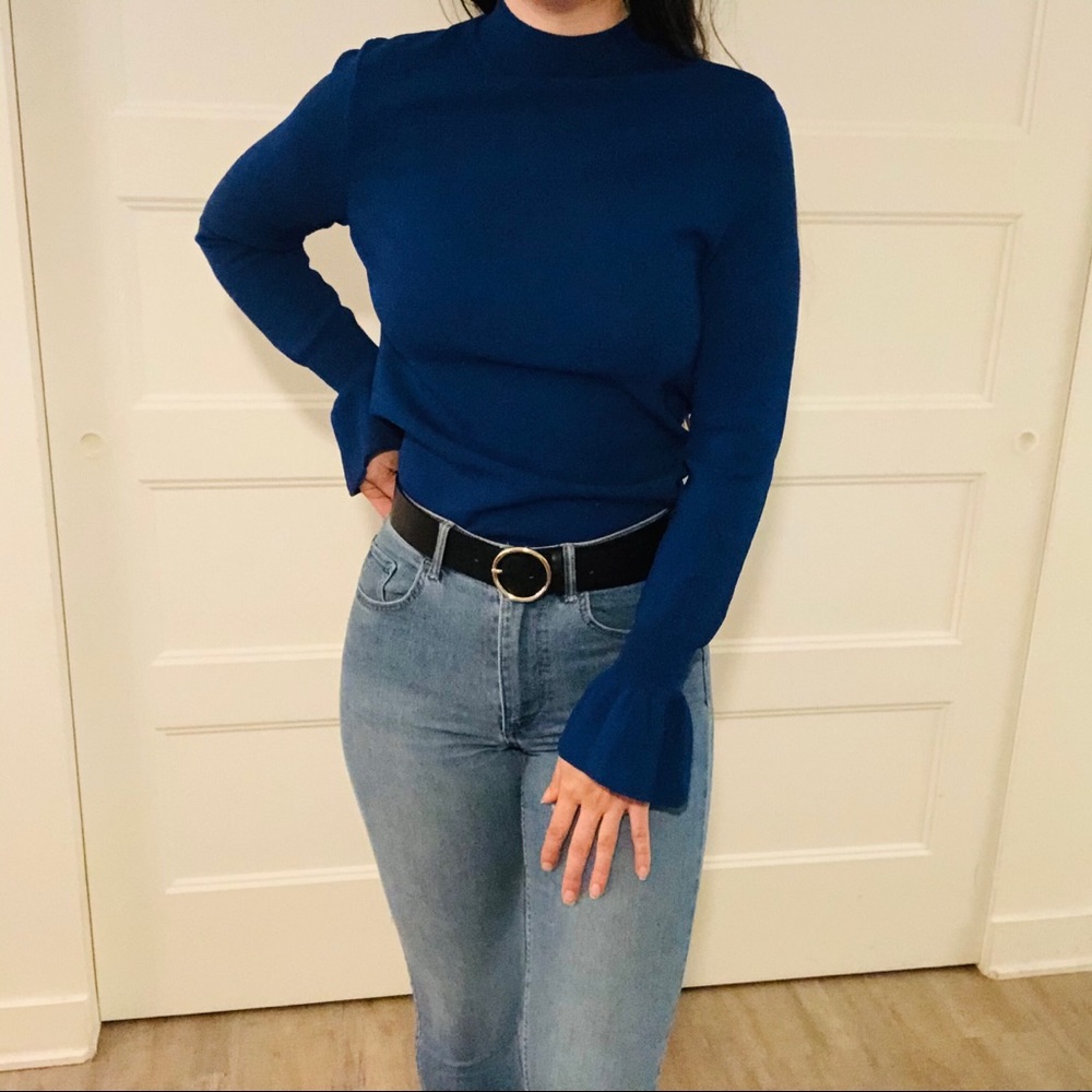 H&M | Blue High Neck Long Sleeve Shirt